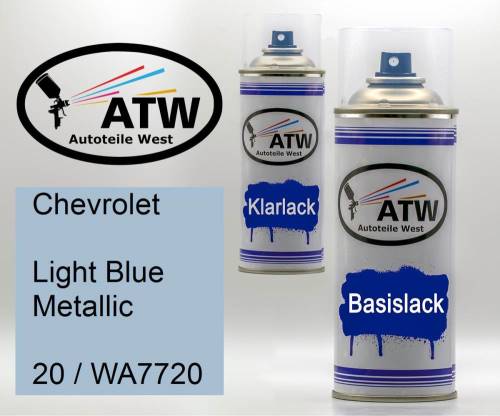 Chevrolet, Light Blue Metallic, 20 / WA7720: 400ml Sprühdose + 400ml Klarlack - Set, von ATW Autoteile West.